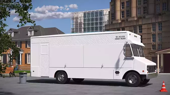 Urban Service Food Van White Simplified 3D model view 2