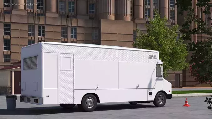Urban Service Food Van White Simplified 3D model view 3