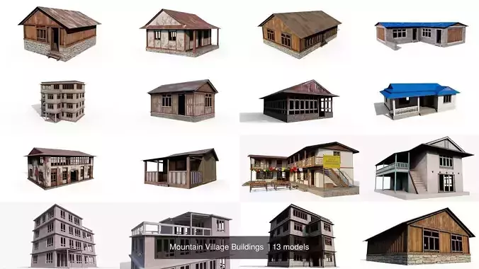 Mountain Village Buildings  3D Model Pack view 2