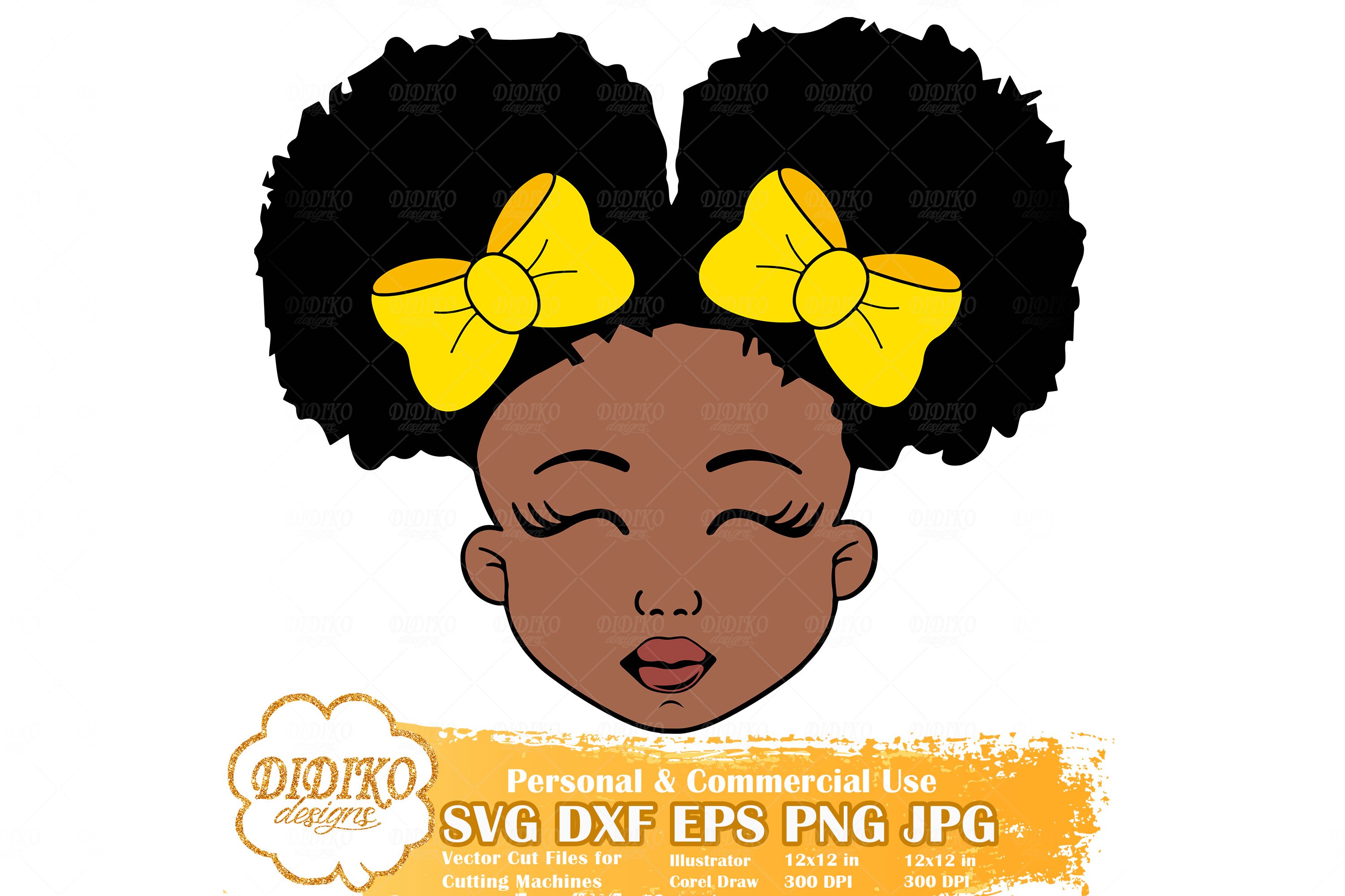 Black Girl Bundle SVG, Afro Girl with Bow Svg, Afro Puff Svg view 2