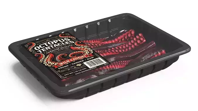Octopus Tentacles Raw in Plastic Tray 3D model view 2