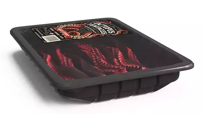 Octopus Tentacles Raw in Plastic Tray 3D model view 3