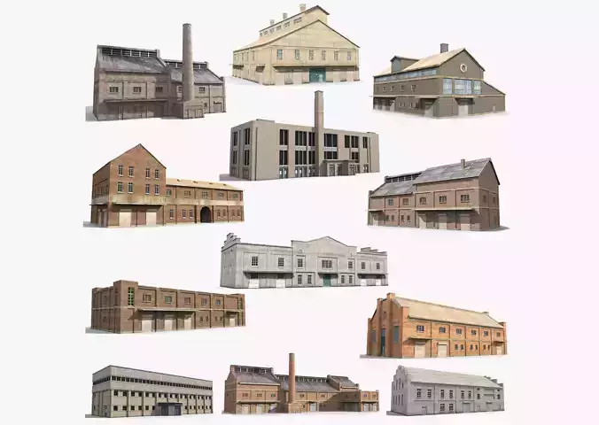 12  Factory Collection Low-poly 3D model 3D Model Pack