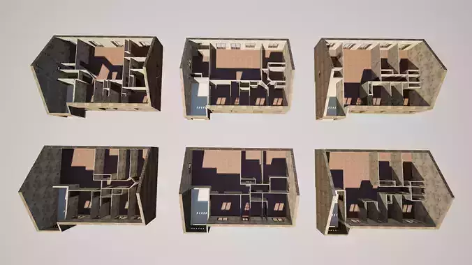 Abandoned Modular House  6 Interior Variants Realistic  Low-poly 3D model view 2