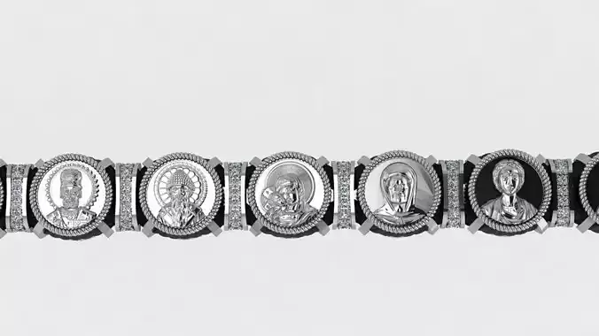 Complex bracelet model with saints and diamonds 3D print model view 3