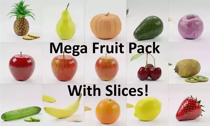 fruit bundle game asset - sliced Low-poly 3D model