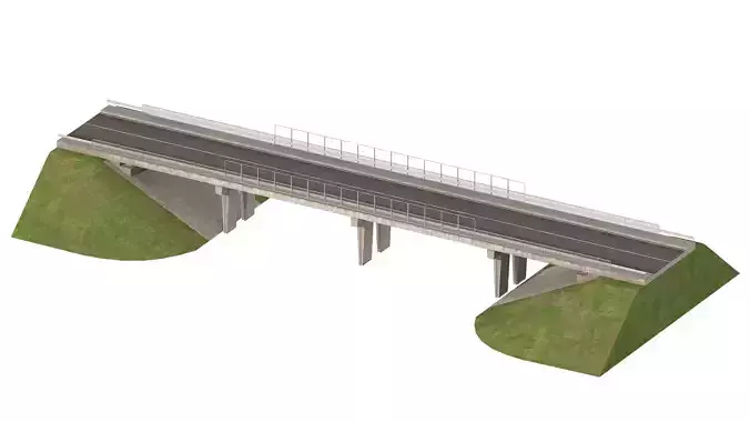 Detailed Concrete bridge at the the road 3D model view 3