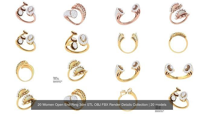 20 Women Open End Ring 3dm STL OBJ FBX Render Details Collection 3D Model Pack view 3