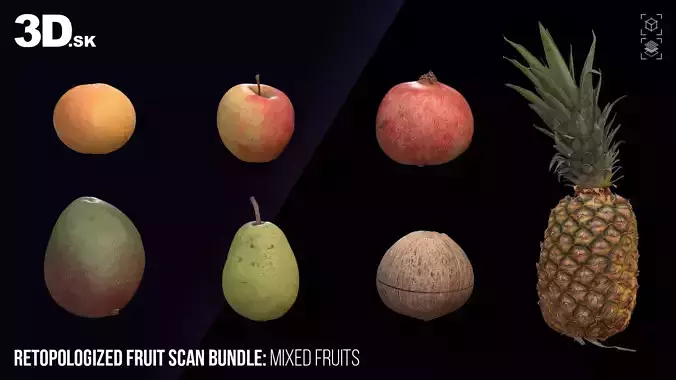 Retopologized Fruit Scan Bundle Mixed Fruit 3D model view 2
