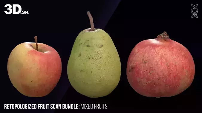 Retopologized Fruit Scan Bundle Mixed Fruit 3D model view 3