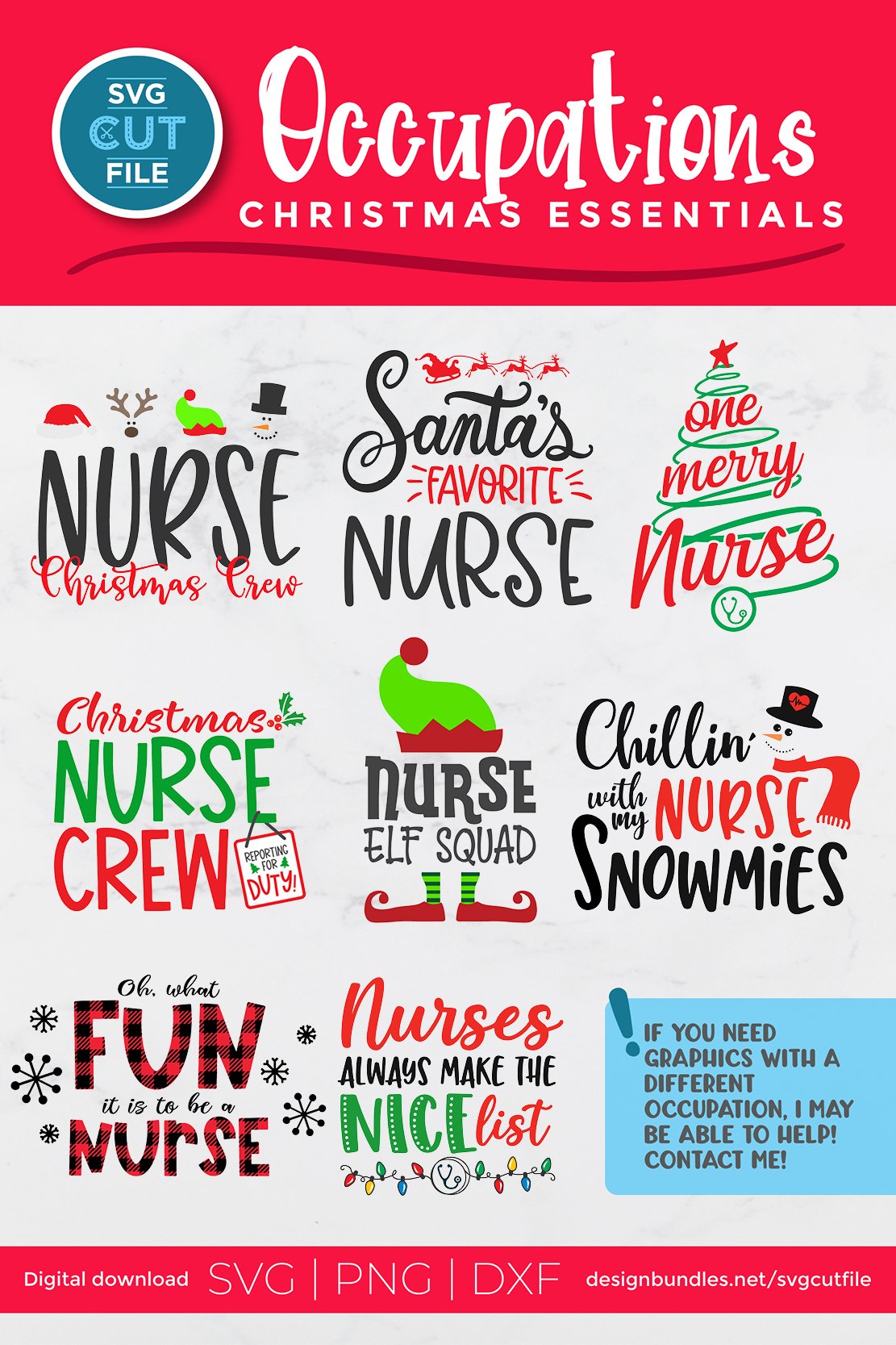 Christmas Nurse svg bundle with Santas Favorite Nurse, etc view 2