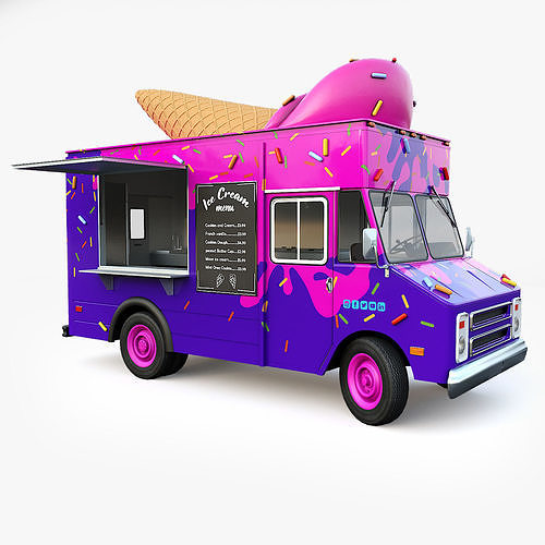 Step Van Ice Cream Low-poly 3D model view 2