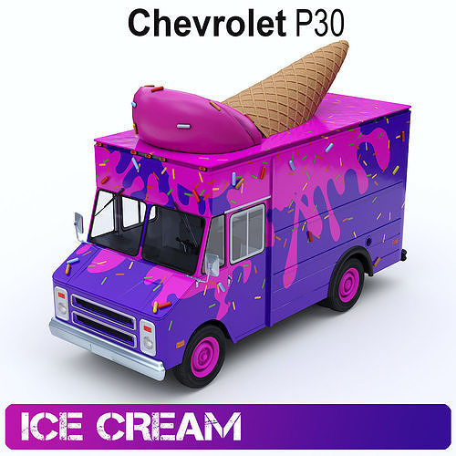 Step Van Ice Cream Low-poly 3D model view 3
