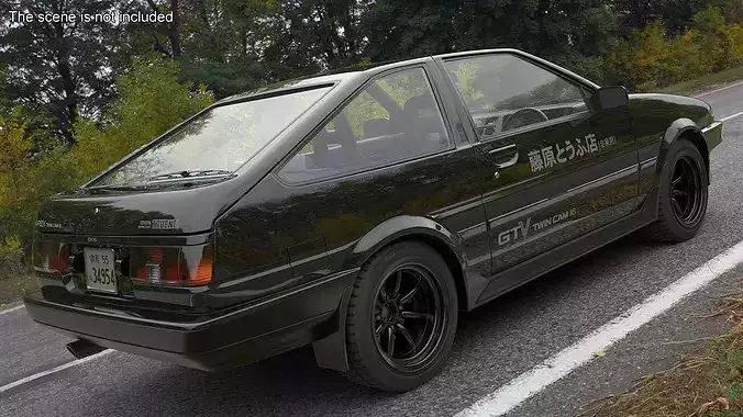 Black Toyota AE86 Trueno 3D model view 3