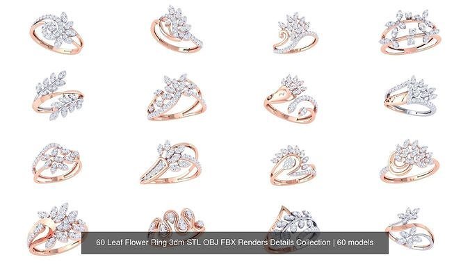 60 Leaf Flower Ring 3dm STL OBJ FBX Renders Details Collection 3D Model Pack view 3