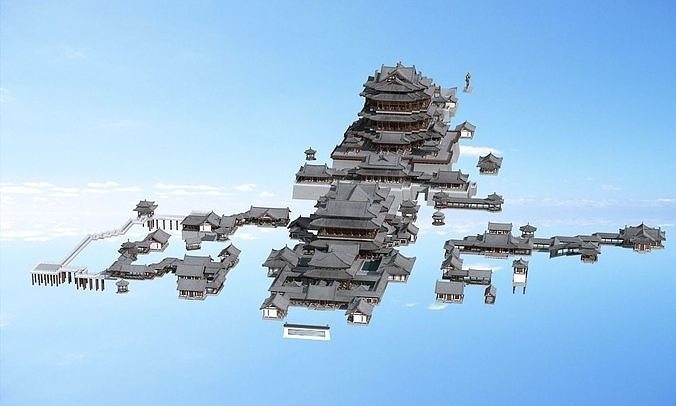 Ancient Chinese architecture 3D model view 3