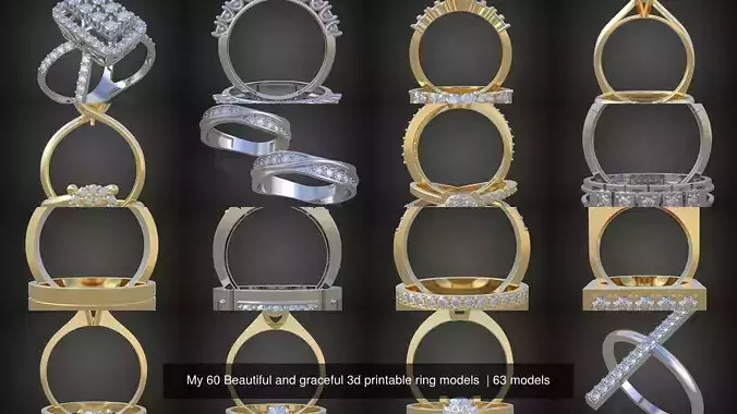 9My 60 Beautiful and graceful 3d printable ring models  3D Model Pack