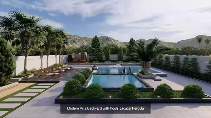 Modern Villa Backyard Collection - 5 Landscape Designs Bundle 3D Model Pack view 3