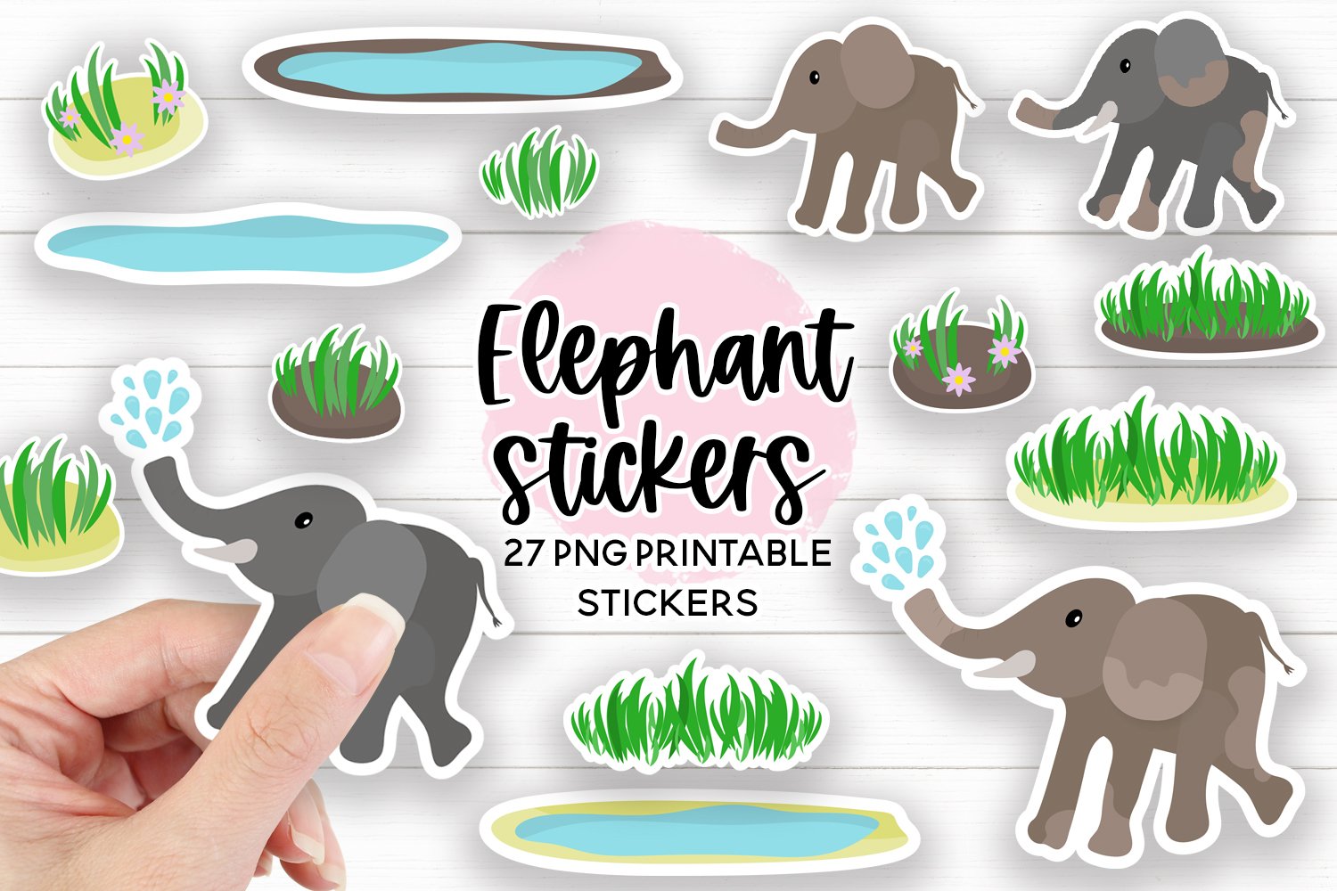 Elephant Sticker Bundle - 27 Printable Stickers