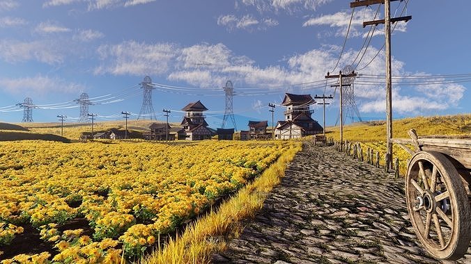 Farm Flower Field Scene 3D model view 3