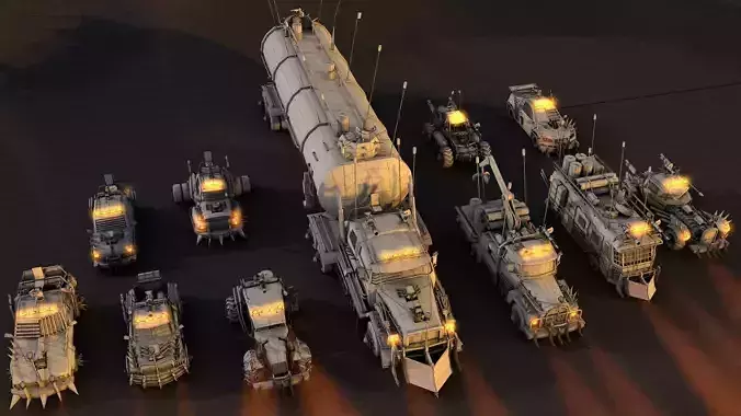 Apocalyptic Car Modular Pack Low-poly 3D model view 3