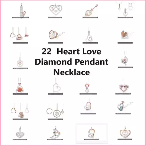 22  Heart Love Diamond Pendant Necklace 3d models renders 3D Model Pack