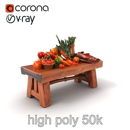 Authentic Agricultural Vendor Bench Rustic model pack Low-poly 3D model view 2