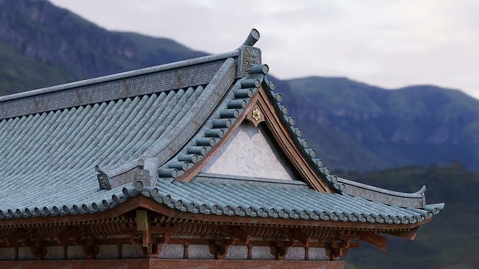 Japanese Modular Temple Low-poly 3D model view 3