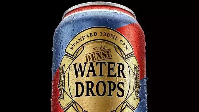 Standard 330ml Beverage Can with Dense Water Drops 3D model