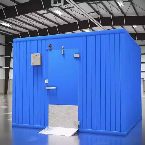 Modular Cold Warehouse With Racks Blue 3D model view 2