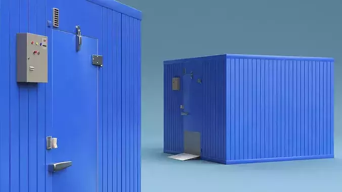 Modular Cold Warehouse With Racks Blue 3D model view 3