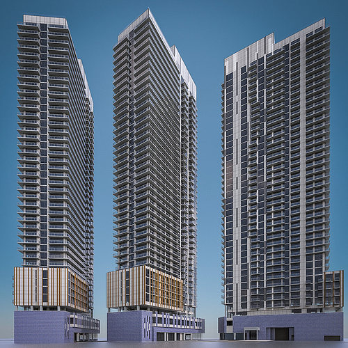 Apartment Building 02 Low-poly 3D model view 3
