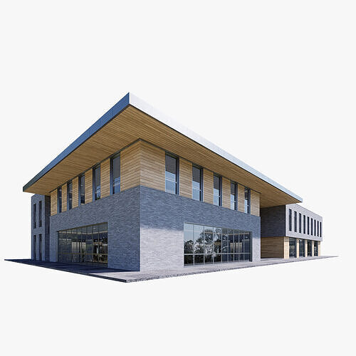 civic building Low-poly 3D model view 3