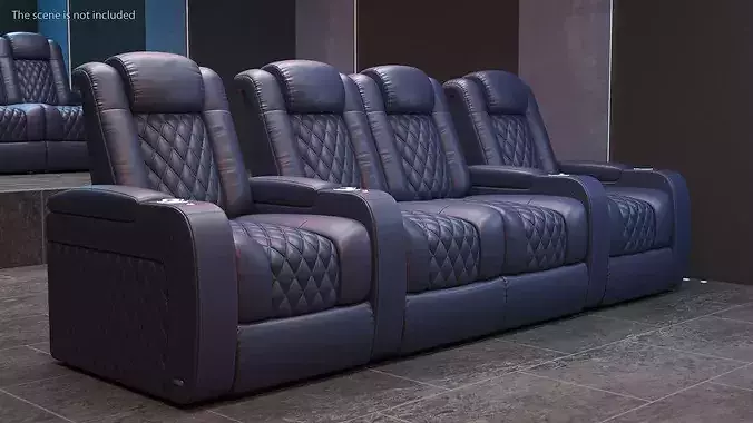 Modular Home Theater Seating Row Blue 3D model view 3