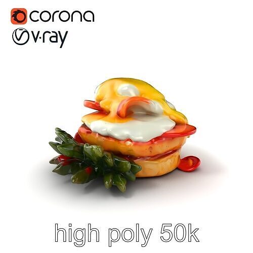 Eggs Benedict Breakfast Dish 3D Model Pack Low-poly 3D model view 3