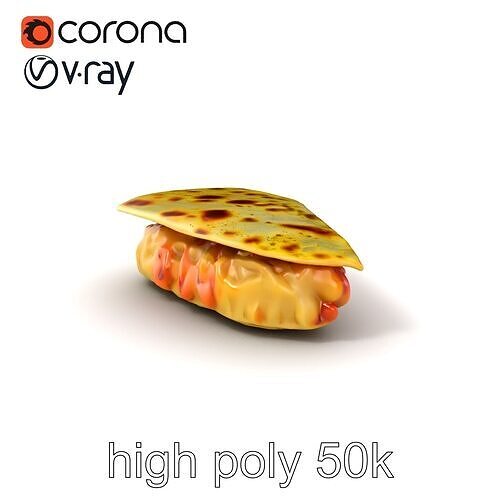 Realistic Chicken Quesadilla with Cheese Pull model pack Low-poly 3D model view 3