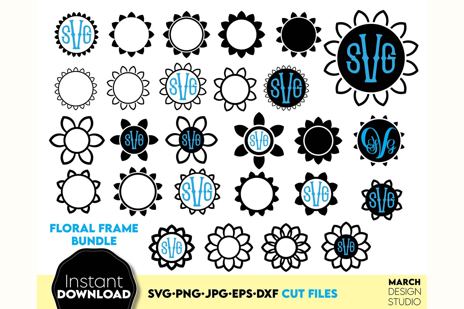 Monogram frame SVG. Circle frame SVG, Floral frame svg,