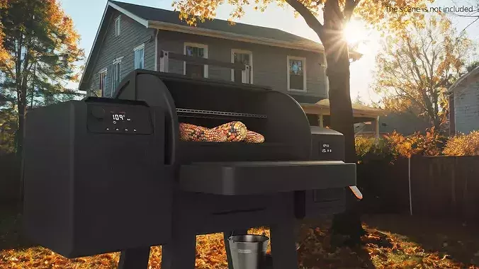 BBQ Smoker Grill with Air Fryer Black 3D model view 2