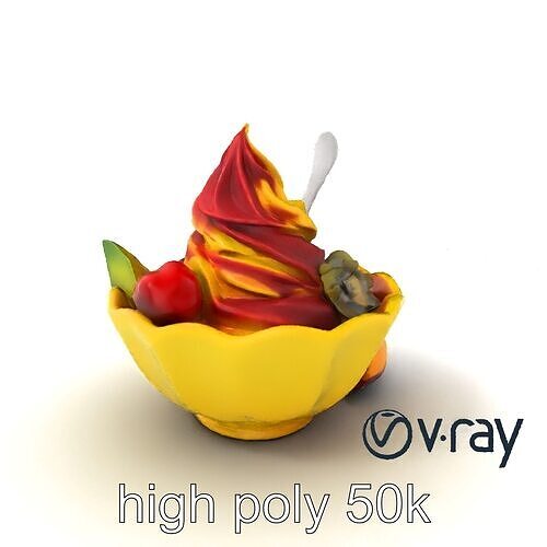 Rainbow Gelato Sundae Bowl model pack Low-poly 3D model view 3