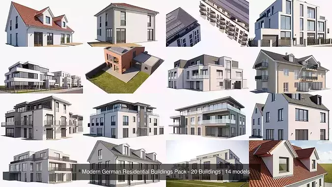 Modern German Residential Buildings Pack - 20 Buildings view 3