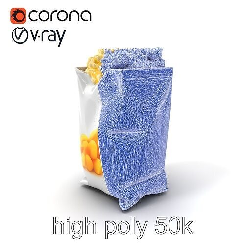 Microwave Popcorn Bag 3D Packaging model pack Low-poly 3D model view 2