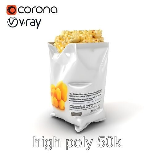 Microwave Popcorn Bag 3D Packaging model pack Low-poly 3D model view 3