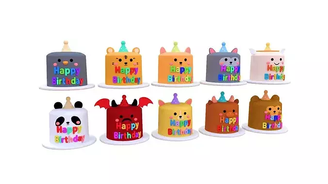 Low-Poly Birthday Cake Pack 01 Low-poly 3D model view 2