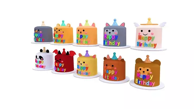 Low-Poly Birthday Cake Pack 01 Low-poly 3D model view 3