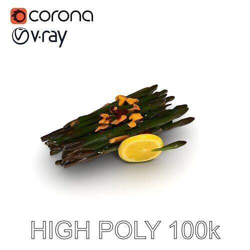 Roasted Asparagus with Lemon Slice Model Pack Low-poly 3D model view 2