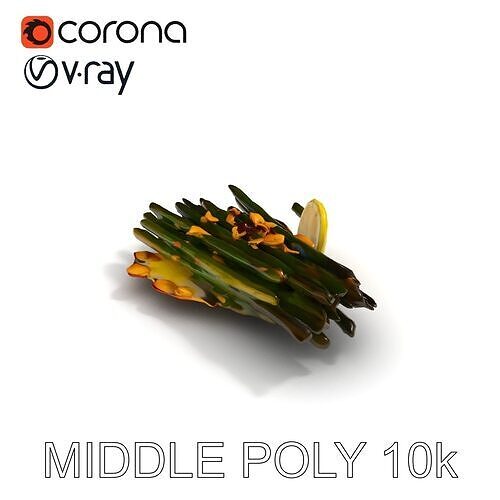 Roasted Asparagus with Lemon Slice Model Pack Low-poly 3D model view 3