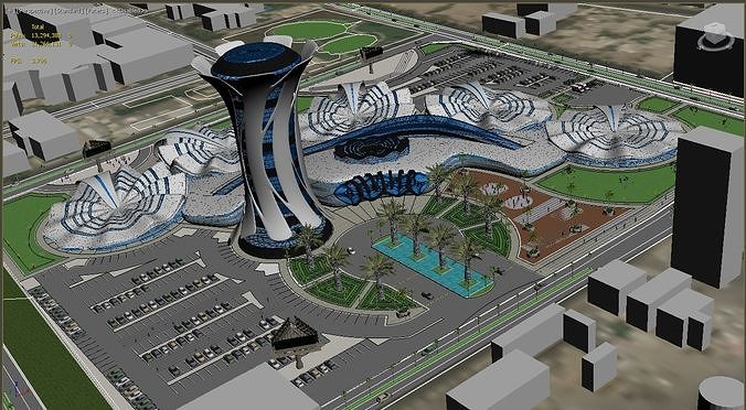 Administrative Futuristic building 3D model view 3