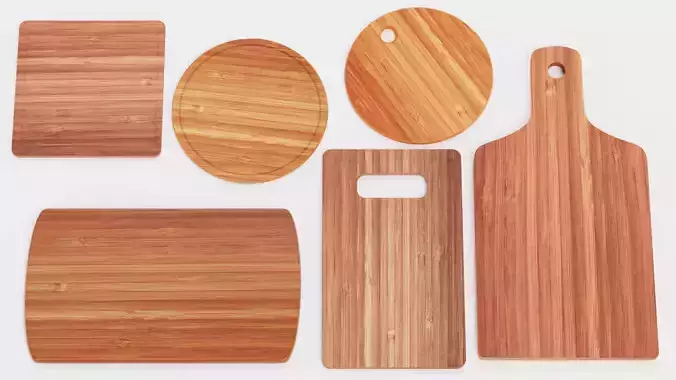 Bamboo Cooking Boards - Cutting and Serving Block Set Low-poly 3D model view 2