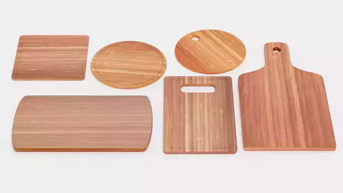 Bamboo Cooking Boards - Cutting and Serving Block Set Low-poly 3D model view 3