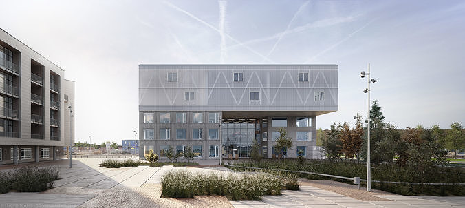 Cortex Park exterior scene 3D model view 3